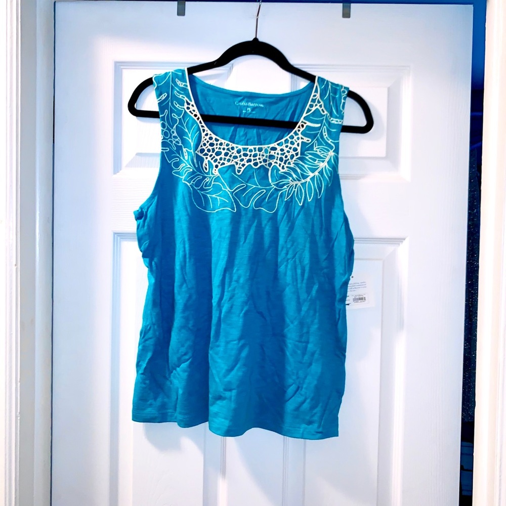 Croft & Barrow Teal Embroidered Tank Top NWT Large Petite LP